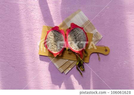 Dragon Fruit. Tropical Fruits,Healthy dragon fruits. Flat lay. Dragon Fruit. Tropical Fruits,Healthy dragon fruits. Flat lay. 106061628
