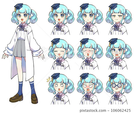 白大褂女高中生站立圖(有表情差異) 白大褂女高中生站立圖(有表情差異) 106062425