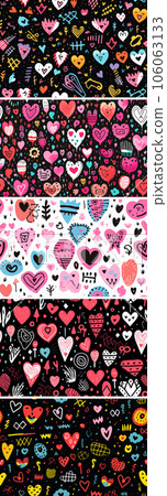Set of Valentine's day in boho style. Pattern illustrations of heart, flower wreath, feathers, frames and heart. Set of Valentine's day in boho style. Pattern illustrations of heart, flower wreath, feathers, frames and heart. 106063133