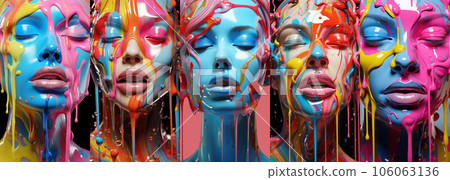 Woman's face covered in colored paint. Beauty concept colors Holi festival. 106063136
