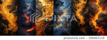 Abstract background with gold liquid lava flowing in curves. Abstract hypnotic of gold lava. Abstract background with gold liquid lava flowing in curves. Abstract hypnotic of gold lava. 106063138