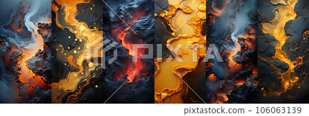 Abstract background with gold liquid lava flowing in curves. Abstract hypnotic of gold lava. Abstract background with gold liquid lava flowing in curves. Abstract hypnotic of gold lava. 106063139