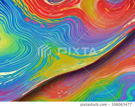 Abstract marbled acrylic paint ink painted waves painting texture colorful background banner - Bold colors, rainbow color swirls wave 106063477