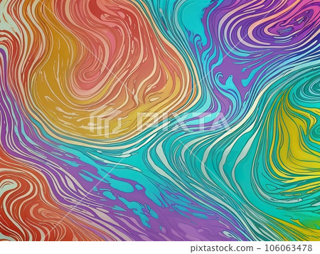 Abstract marbled acrylic paint ink painted waves painting texture colorful background banner - Bold colors, rainbow color swirls wave 106063478