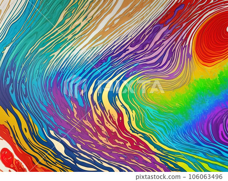 Abstract marbled acrylic paint ink painted waves painting texture colorful background banner - Bold colors, rainbow color swirls wave 106063496