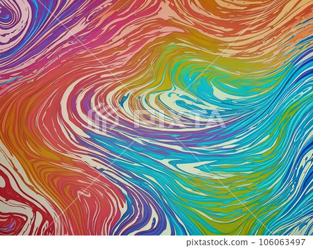 Abstract marbled acrylic paint ink painted waves painting texture colorful background banner - Bold colors, rainbow color swirls wave 106063497