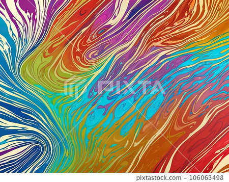 Abstract marbled acrylic paint ink painted waves painting texture colorful background banner - Bold colors, rainbow color swirls wave 106063498