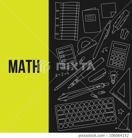 Text Math surrounded by office supplies. School and education theme banner 106064152