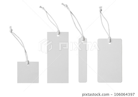 Various shape of blank white paper label or cloth tag set isolated on white background Various shape of blank white paper label or cloth tag set isolated on white background 106064397