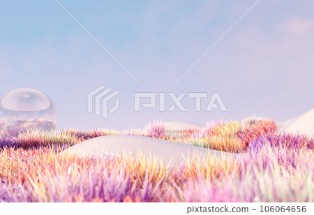 Abstract winter landscape scene with a podium for product display. 3d rendering Abstract winter landscape scene with a podium for product display. 3d rendering 106064656