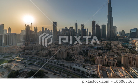 Dubai Downtown all day timelapse with tallest skyscraper and other towers 106065165