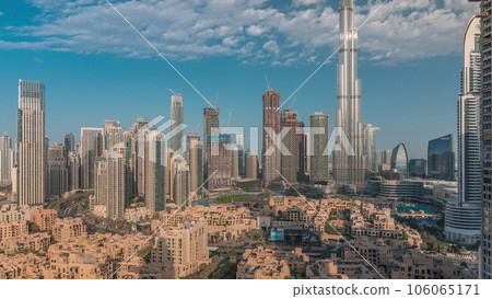 Dubai Downtown morning timelapse with tallest skyscraper and other towers 106065171