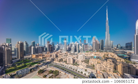 Dubai Downtown morning timelapse with tallest skyscraper and other towers 106065172