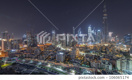 Dubai Downtown all night timelapse with tallest skyscraper and other towers Dubai Downtown all night timelapse with tallest skyscraper and other towers 106065174