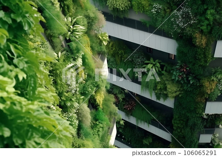 Green vertical green. Facade garden in full bloom for climate adaptation Green vertical green. Facade garden in full bloom for climate adaptation 106065291
