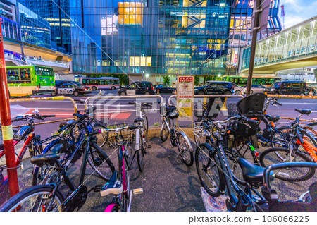 Cityscape of Tokyo, Japan In front of Shibuya Station (in front of Shibuya Hikarie) bicycle parking is prohibited. Shibuya Scramble Square in the back 106066225