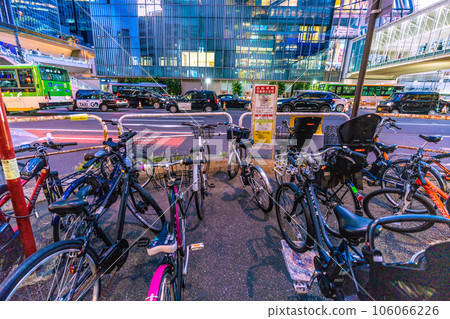 Cityscape of Tokyo, Japan In front of Shibuya Station (in front of Shibuya Hikarie) bicycle parking is prohibited. Shibuya Scramble Square in the back 106066226