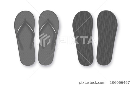 Realistic 3d black Blank Empty Flip Flop Closeup Isolated on White Background. Design Template of Summer Beach Flip Flops Pair Mockup. Vector Realistic 3d black Blank Empty Flip Flop Closeup Isolated on White Background. Design Template of Summer Beach Flip Flops Pair Mockup. Vector 106066467