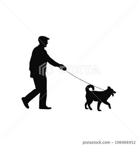 Old man with dog, man together with his dog silhouette 106066952