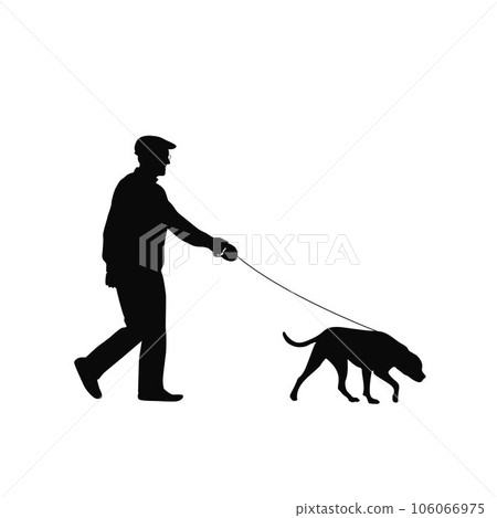 Old man with dog, man together with his dog silhouette 106066975
