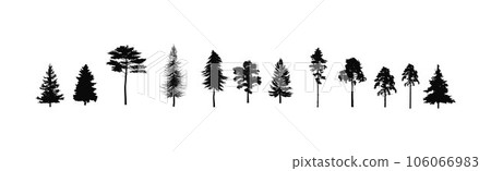 Set of pine tree silhouettes, forest trees 106066983