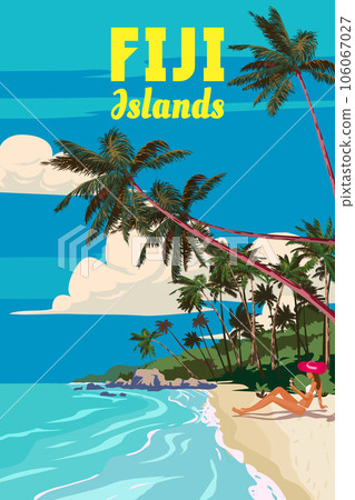 Travel poster Fiji tropical islands resort vintage Travel poster Fiji tropical islands resort vintage 106067027