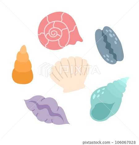 Seashells set in flat cartoon style. Decorative marine ocean elements. Vector illustration Seashells set in flat cartoon style. Decorative marine ocean elements. Vector illustration 106067028