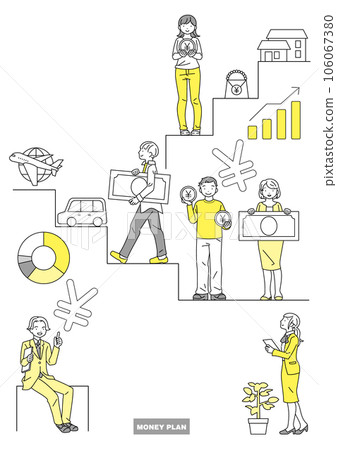 金錢和生活計劃的形象 有錢的男人和女人以及男人和女人的解釋 106067380
