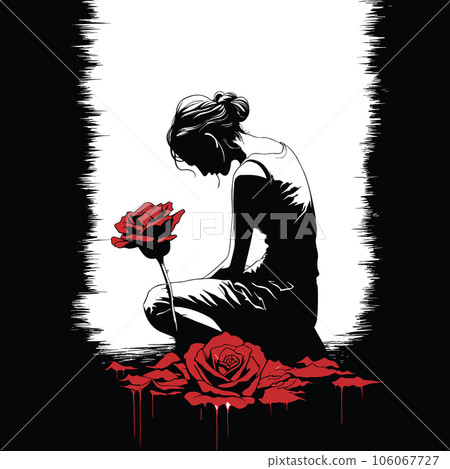 vector ink illustration of woman sitting on her knees vector ink illustration of woman sitting on her knees 106067727