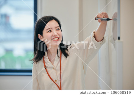 Young cram school teacher teaching a lesson 106068519