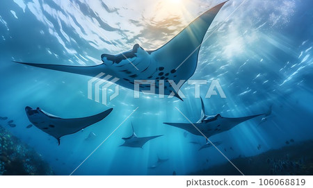 Manta rays swimming in the ocean Manta rays swimming in the ocean 106068819