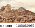 Planet Mars like landscape - Photo of Wadi Rum desert in Jordan with red pink sky above, this location was used as set for many science fiction movies 106068965