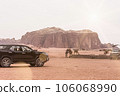 Planet Mars like landscape - Photo of Wadi Rum desert in Jordan with red pink sky above, this location was used as set for many science fiction movies 106068990