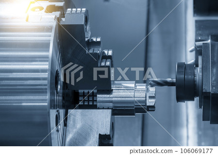 The CNC lathe machine  milling cut the metal shaft parts by milling spindle. 106069177