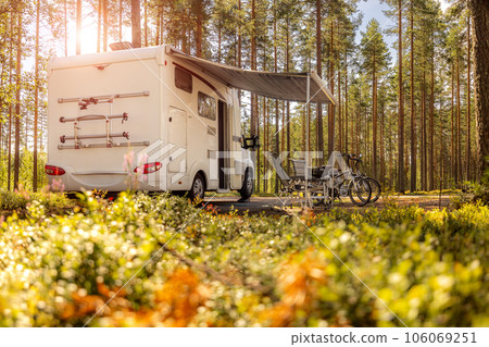 Family vacation travel RV, holiday trip in motorhome, Caravan car Vacation. 106069251