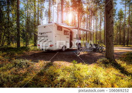 Family vacation travel RV, holiday trip in motorhome, Caravan car Vacation. 106069252
