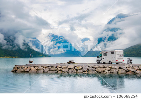 Family vacation travel RV, holiday trip in motorhome, Caravan car Vacation. Family vacation travel RV, holiday trip in motorhome, Caravan car Vacation. 106069254