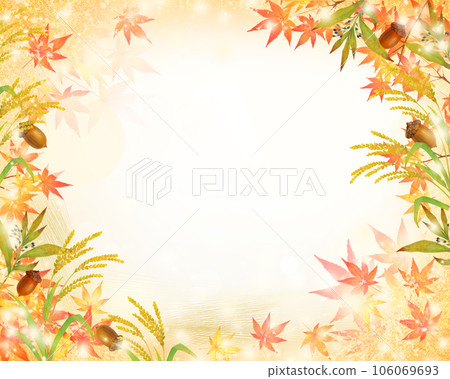 Background material frame of Japanese pattern with fashionable light of beautiful autumn leaves that shines with acorns 106069693