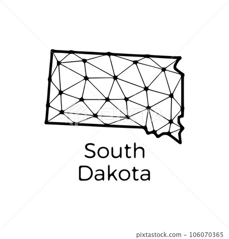 South Dakota state map polygonal illustration made of lines and dots, isolated on white background. US state low poly design South Dakota state map polygonal illustration made of lines and dots, isolated on white background. US state low poly design 106070365