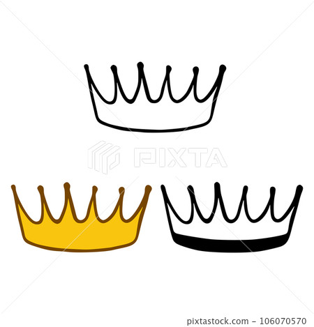 Crown icon set in doodles styles isolated on white background. Royal or queen sign, authority symbol Crown icon set in doodles styles isolated on white background. Royal or queen sign, authority symbol 106070570