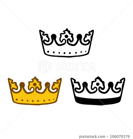 Crown icon set in doodles styles isolated on white background. Royal or queen sign, authority symbol 106070576