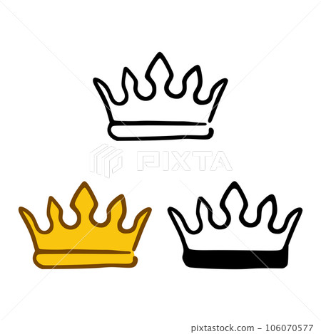 Crown icon set in doodles styles isolated on white background. Royal or queen sign, authority symbol 106070577