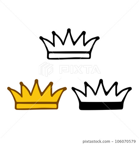 Crown icon set in doodles styles isolated on white background. Royal or queen sign, authority symbol 106070579