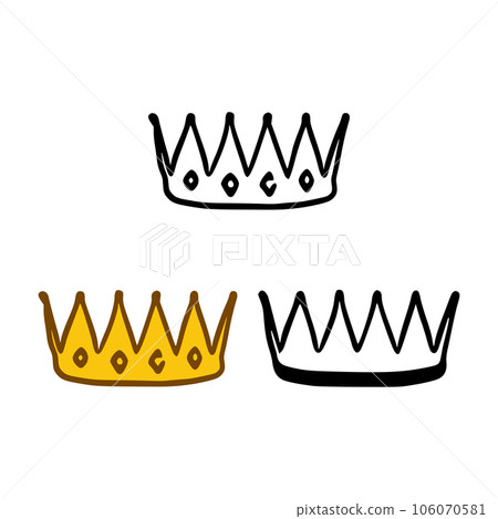 Crown icon set in doodles styles isolated on white background. Royal or queen sign, authority symbol 106070581