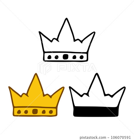 Crown icon set in doodles styles isolated on white background. Royal or queen sign, authority symbol Crown icon set in doodles styles isolated on white background. Royal or queen sign, authority symbol 106070591