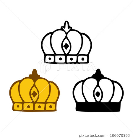 Crown icon set in doodles styles isolated on white background. Royal or queen sign, authority symbol Crown icon set in doodles styles isolated on white background. Royal or queen sign, authority symbol 106070593