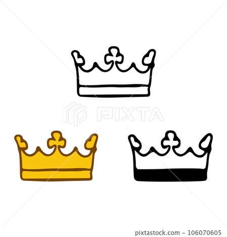 Crown icon set in doodles styles isolated on white background. Royal or queen sign, authority symbol 106070605