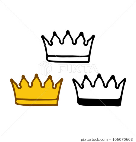 Crown icon set in doodles styles isolated on white background. Royal or queen sign, authority symbol 106070608