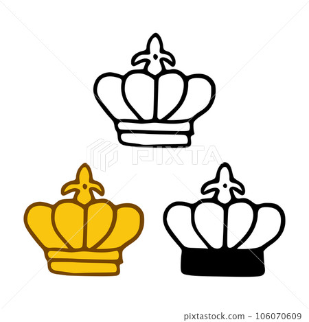 Crown icon set in doodles styles isolated on white background. Royal or queen sign, authority symbol 106070609