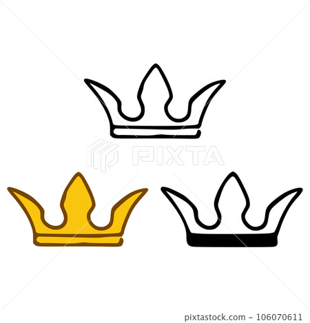 Crown icon set in doodles styles isolated on white background. Royal or queen sign, authority symbol Crown icon set in doodles styles isolated on white background. Royal or queen sign, authority symbol 106070611
